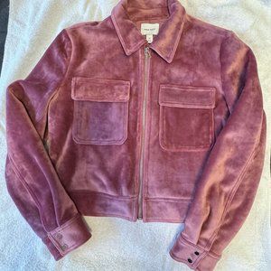 Nine West Jacket Women's Size M Pink Velvet Zip Up Cropped Pre-owned EUC